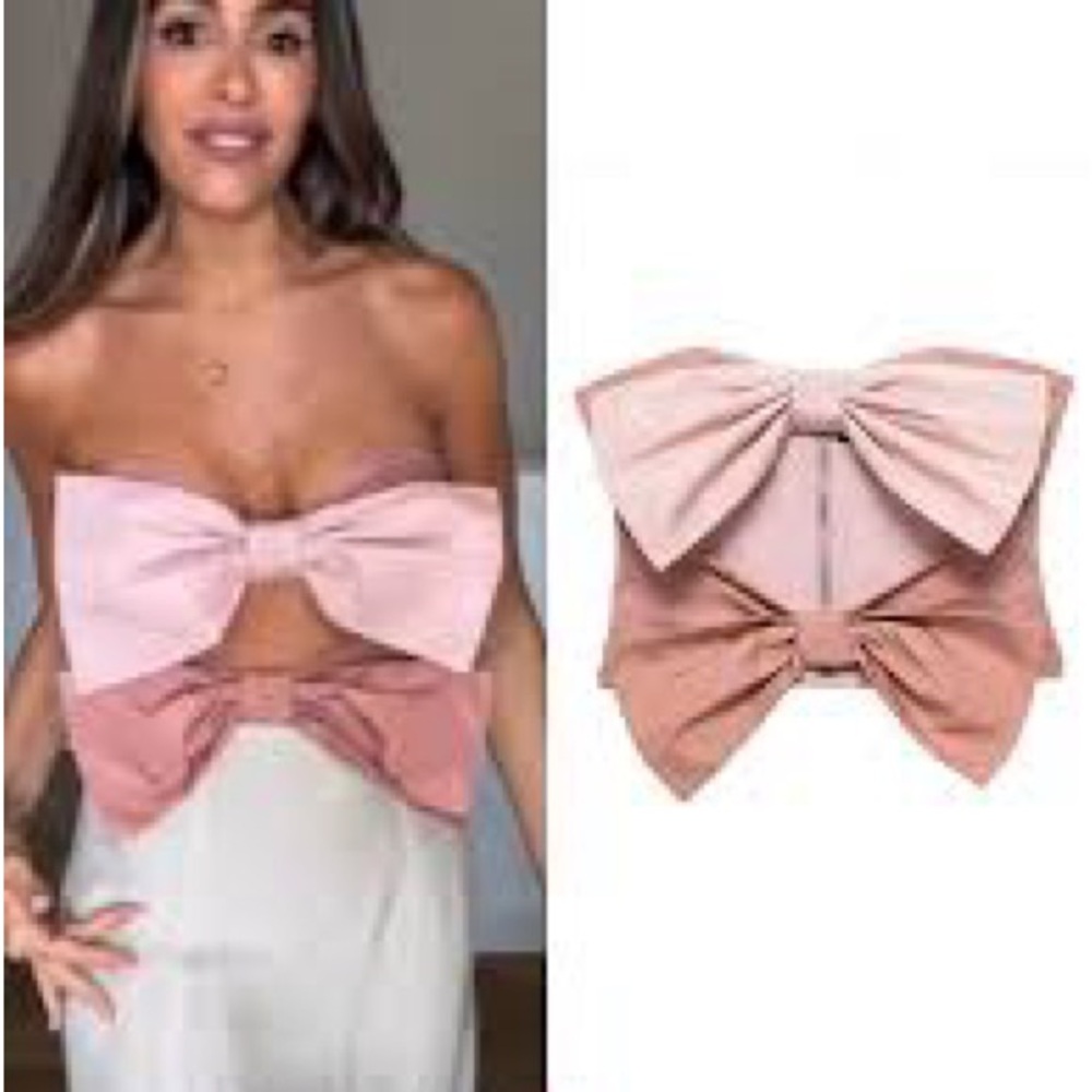 ZARA Pink Bow Strapless Top
